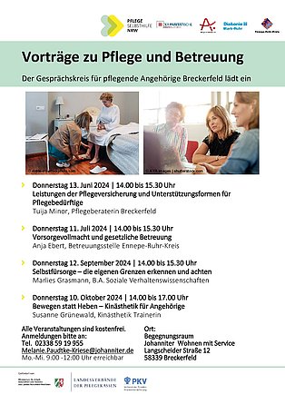 Plakat Vorträge zu Pflege und Betreuung. PDF siehe unten